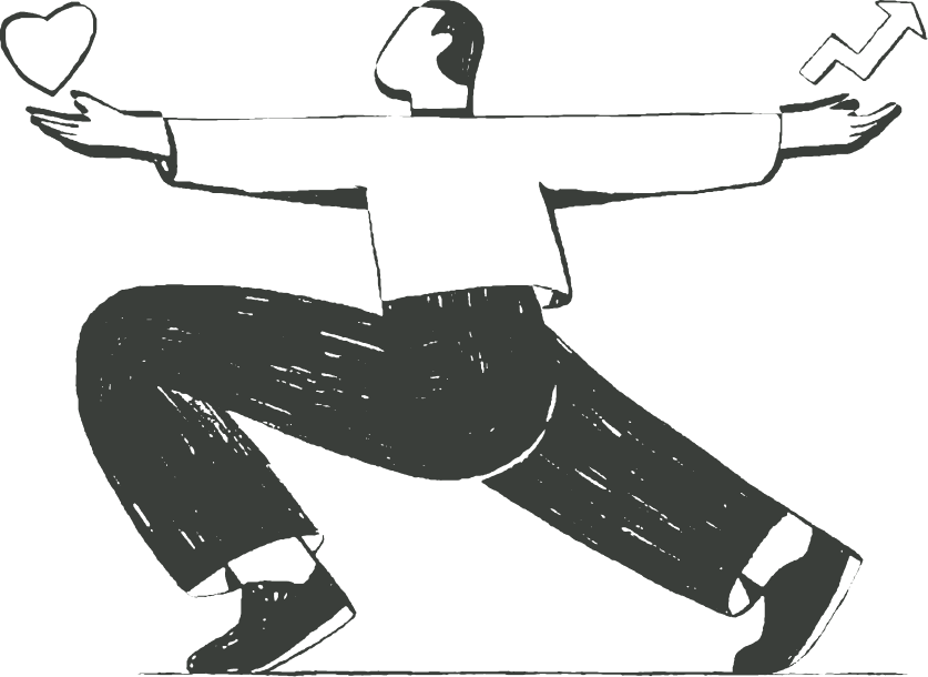 Person balancing a heart and a growth arrow